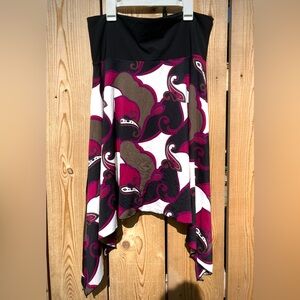 Y2K 2000s Vintage Perry Ellis Asymmetrical MidiSkirt Abstract Swirly Boho Grunge